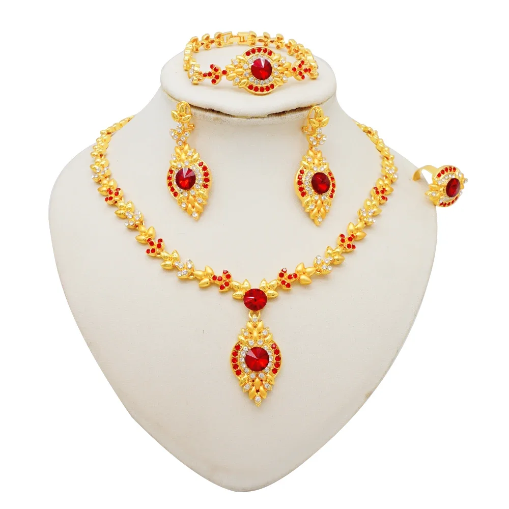 Dubai Dunkelgrün Stein Schmuck-Set Für Frauen Kristall Halskette Ohrringe Schmuck-Set Für Braut Hochzeit Bankett Party Geschenk