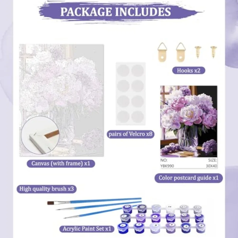 Flowers Paint by Numbers Kits for Adults Beginners with Wooden Frame, Easy Canvas Paint by Numbers Windowsill Flowers, DIY Oil - view 6