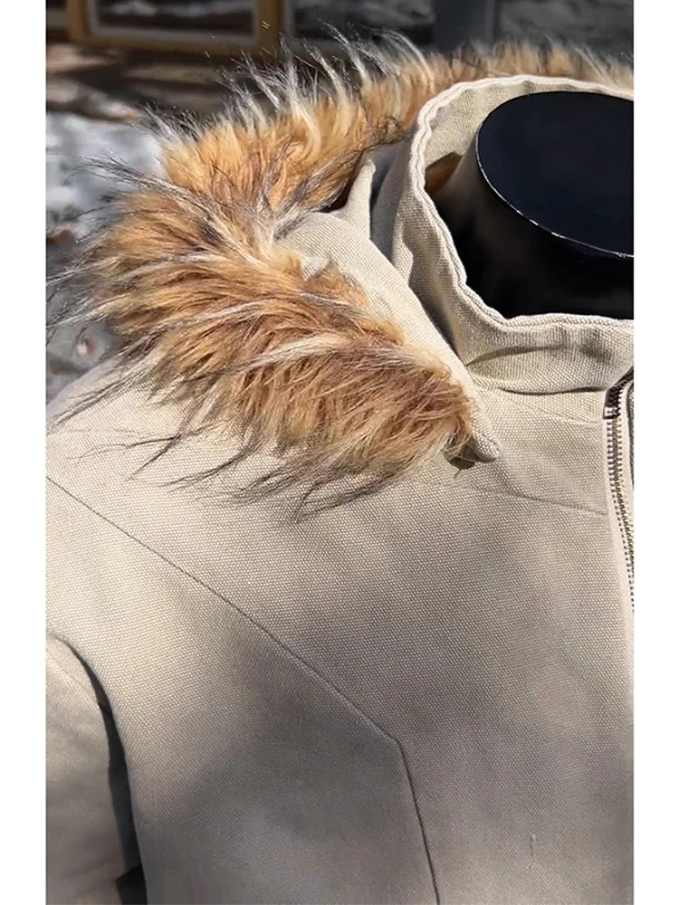 الأمريكية Sle الأسد الفراء طوق مقنعين القطن Jaet الرجال النساء الشتاء Thiened الدافئة التفكيك معطف القطن الجبل #4