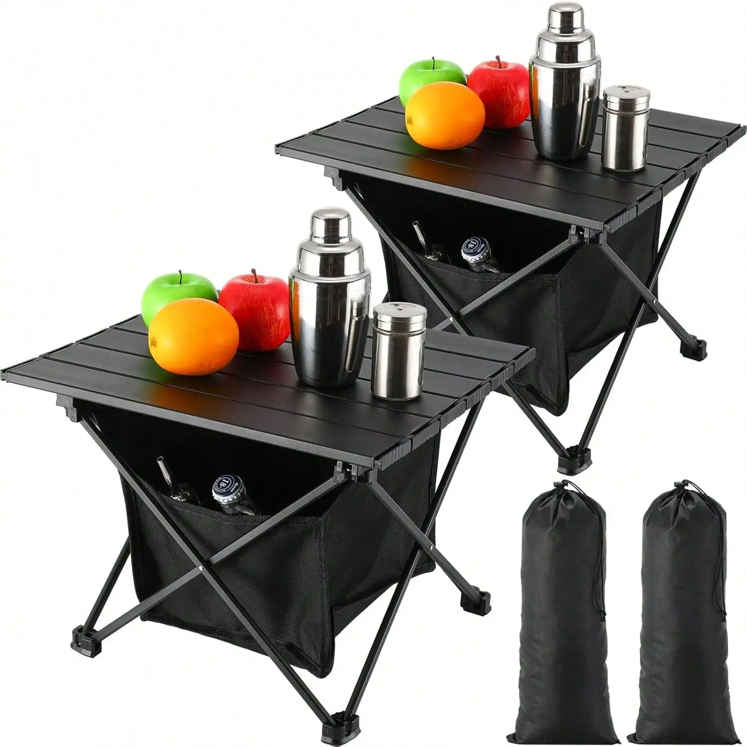 

Набор из 2 портативных складных столиков для кемпинга с сумкой для хранения, легкий, компактный, для пляжа, пляжный столик для песка, алюминиевый, для кемпинга и палаток