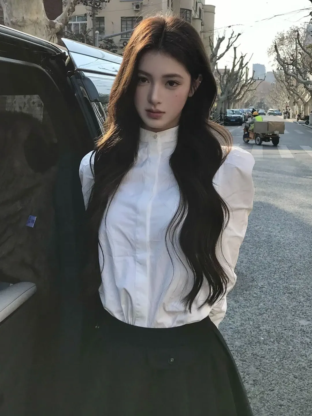 

Retro Half High Collar Long Sleeve White Shirt Women's Early Spring New Design Sensation Anti-aging Top Casual Style Lo...