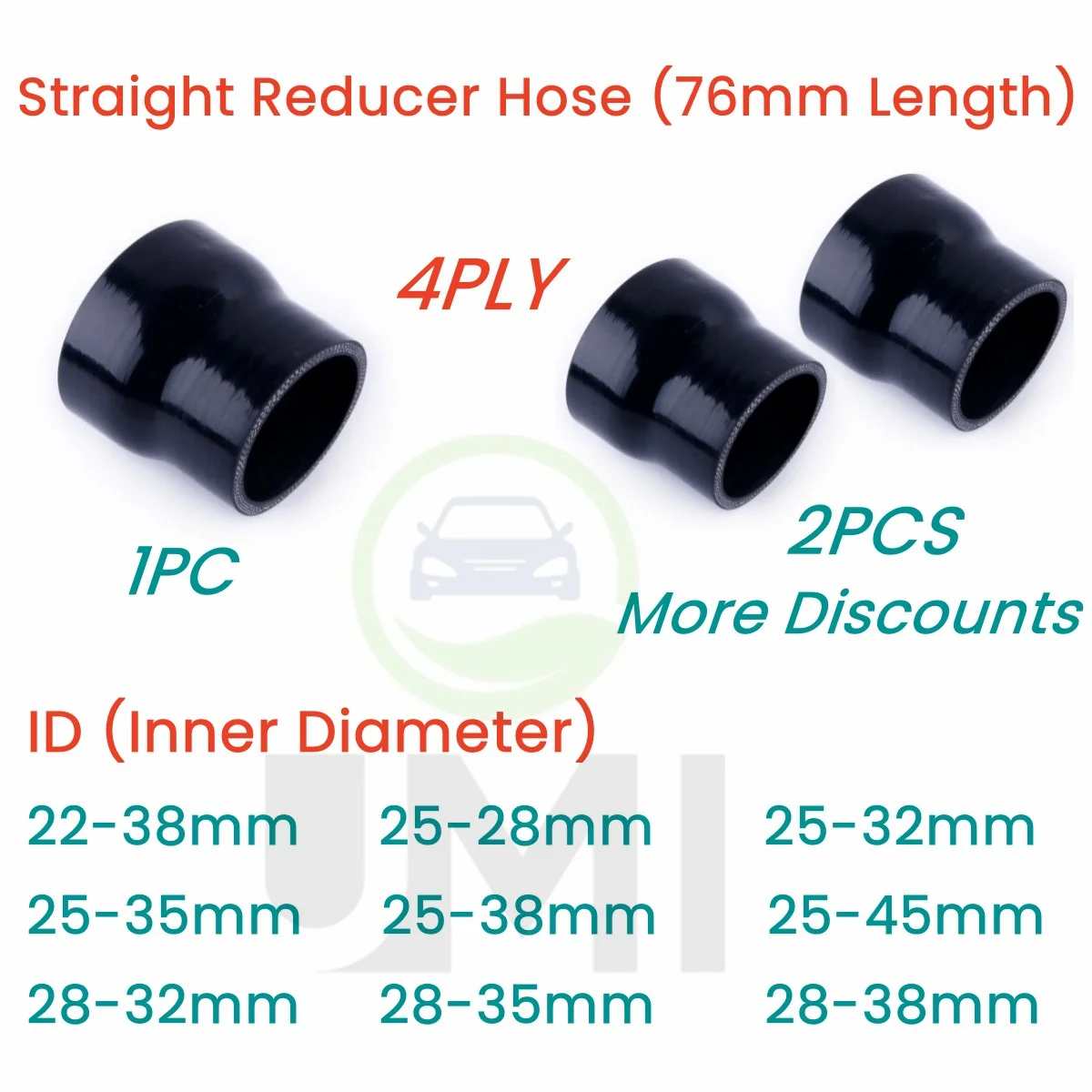 

Gloss Black Straight Reducer Hose Silicone Intercooler ID 22-38 25-28 25-32 25-35 25-38 25-45 28-32 28-35 28-38 1PC or 2PCS 4PLY