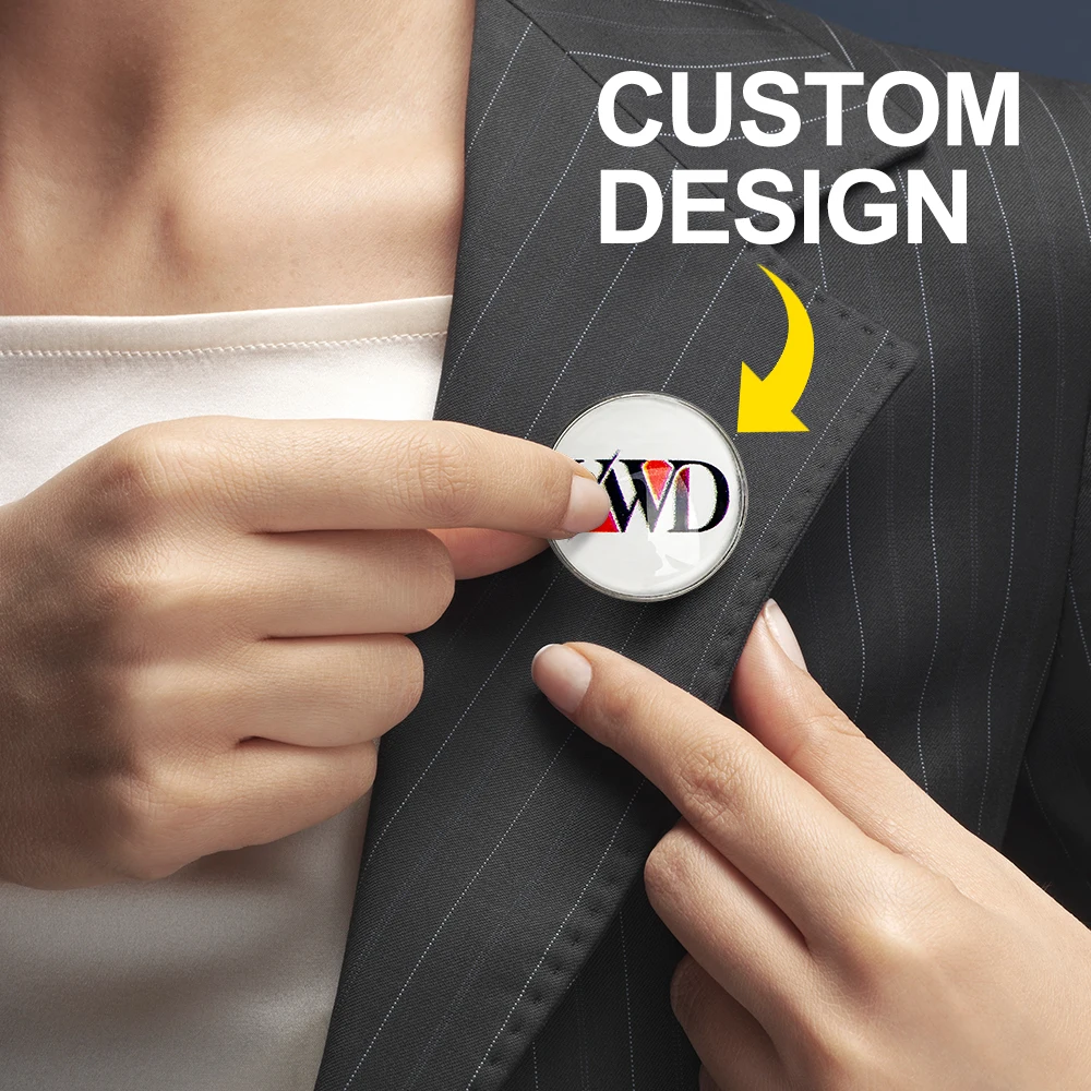 50/100 PCS 27mm Custom Personalized Company Logo Name Lapel Pin, Brooch Souvenir, Round Stainless Steel, Silvery Color