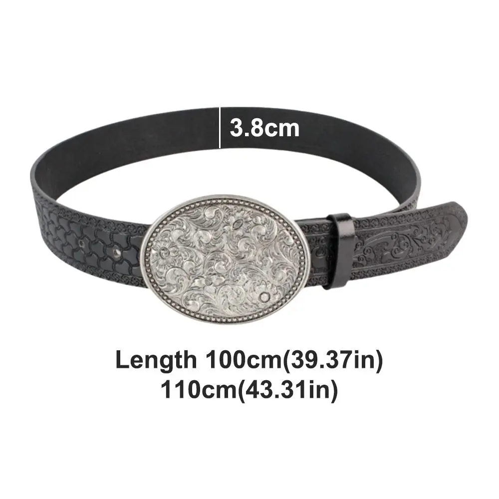 Sabuk Koboi Barat Lebar Modis Sabuk Pinggang Kulit PU Antik Ikat Pinggang Retro Kasual Pria Wanita