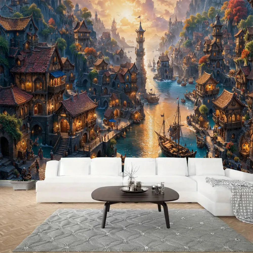 

Mysterious Landscape Tapestry Dreamy Castle Background Poster Bohemian Aesthetics Home Decoration Living Room Fabric Mural