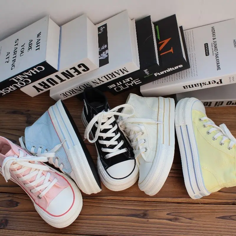 New Pink Classic Canvas Shoes Women School Students Sport Shoes for Woman Casual Vulcanized Shoe Flats High Top Zapatos Mujer