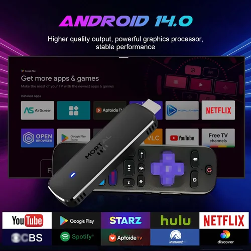 Imagen 2 del producto TV Stick Mortal Q8 Ultra WIFI6 Control de voz Transmisión de TV en vivo gratis TV Stick 4K HDR Android 14 Allwinner H313 Netflix YouTube