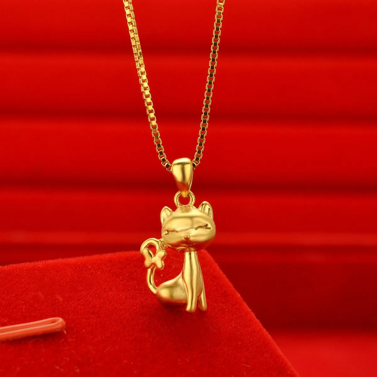 

Boutique AU999 gold jewelry necklace for women elegant fashion kitten pendant 24K real gold cat clavicle necklace