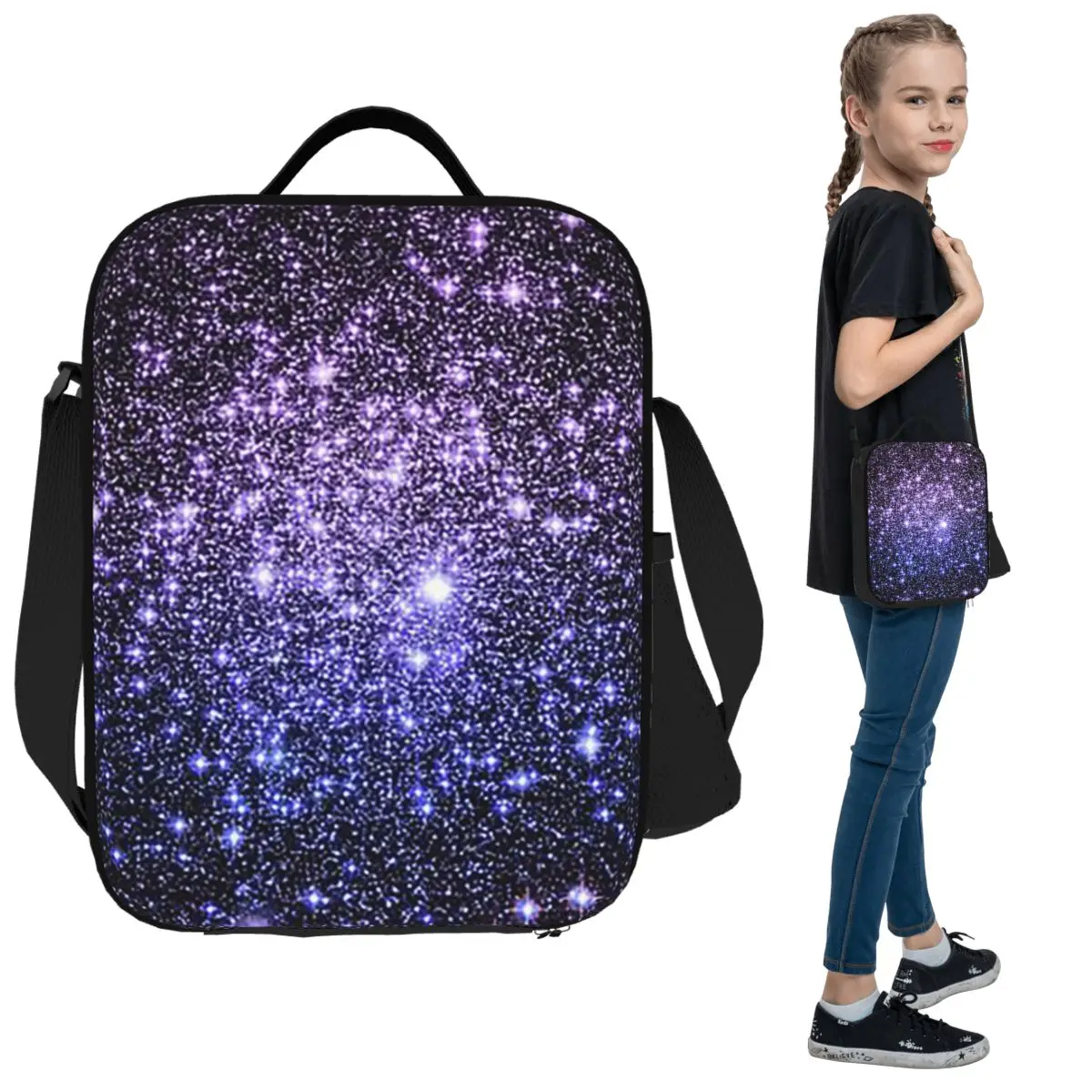 غالاكسي سباركل ستارز لافندر نكة زرقاء أومبير معزول حقيبة الغداء صندوق طعام حراري حمل صناديق الغداء المحمولة الحاويات