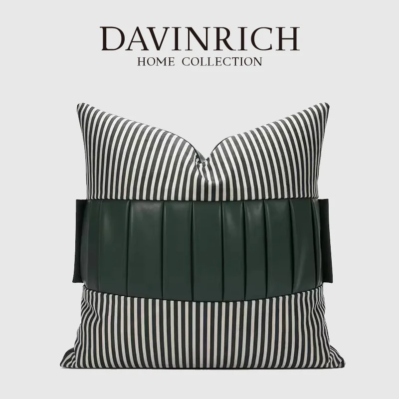 

DAVINRICH Italian Renaissance Inspired Faux Leather Patchwork Cushion Cover European Noble Pillowcase Decorated With Pleated Hem