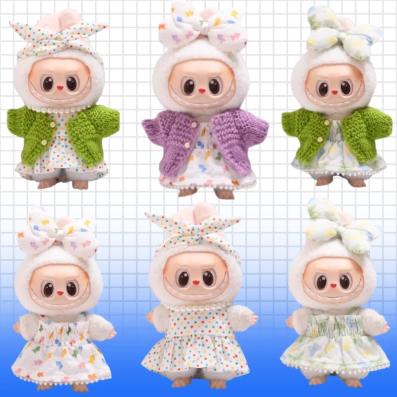 

For 17cm Labubu Plush Doll Hairband and Skirt Sett for DIY Clothes Accessories Gift