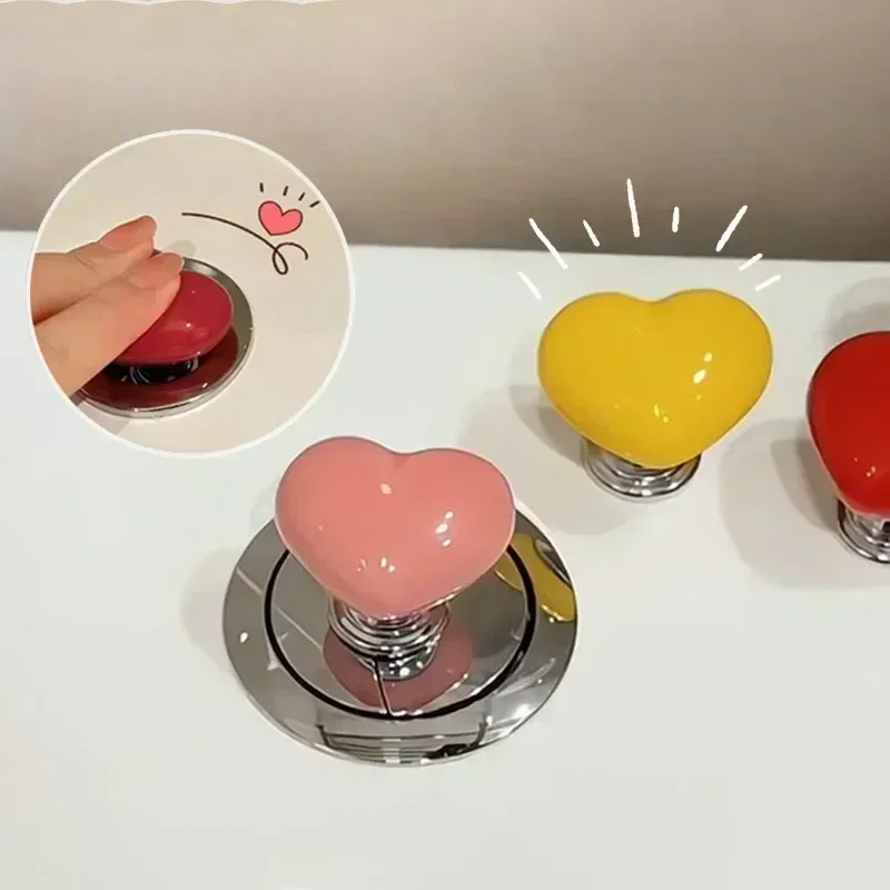 Heart Shape Toilet Presser Love Toilet Press Button Bathroom Water Tank Buttons Push Switch Bathing Room Decor Nail Protector