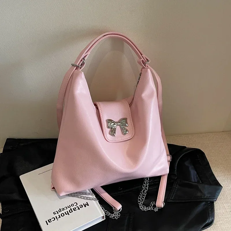 

High Quality PU Solid Color Large Capacity Women's Casual Shoulder Bag 2024 Hot Selling Bow Fashion Tote Bag Ombro Saco