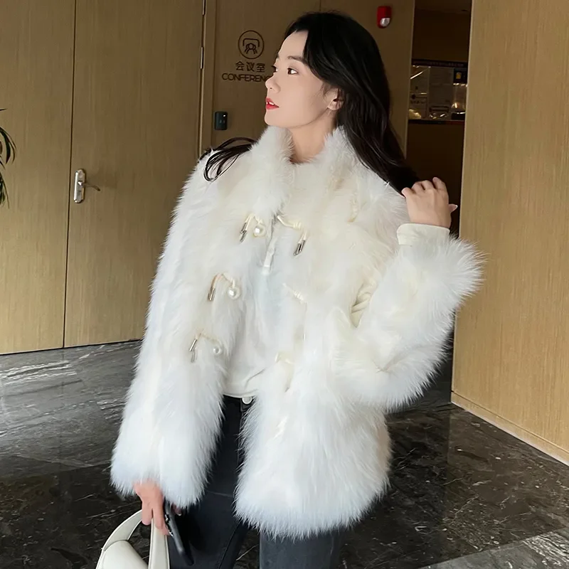 2024 Winter Fashion Women Faux Fur Coat Female Elegant Fluffy Thick Chic Warm Artificial Fox Fur Luxury Jacket Outerwear