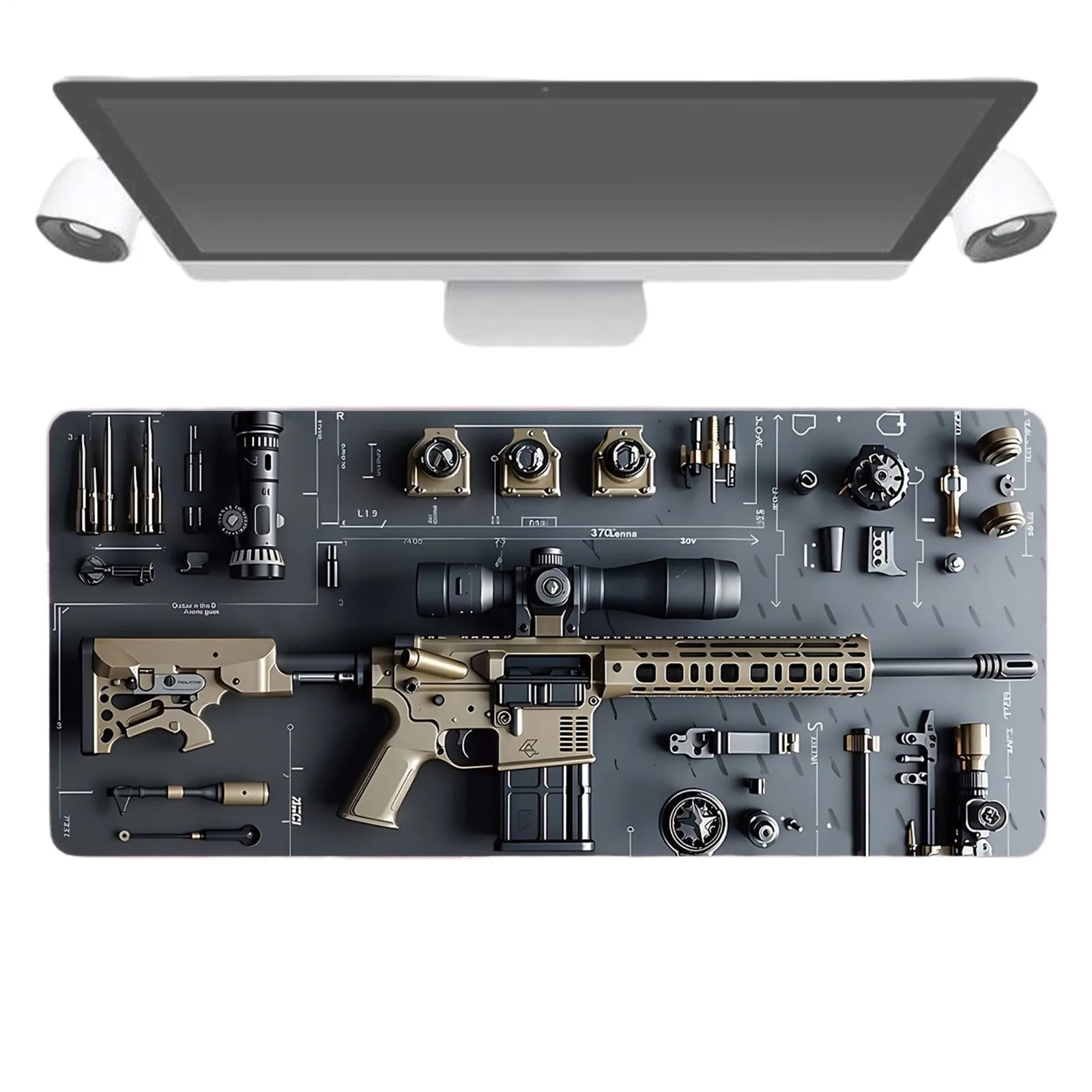 لوحة ماوس بتصميم مسدس رائع، قاعدة مطاطية كبيرة مضادة للانزلاق، ملحقات مكتب الكمبيوتر، لوحة ماوس للمكاتب والألعاب، حصيرة ديكور لوحة المفاتيح #2