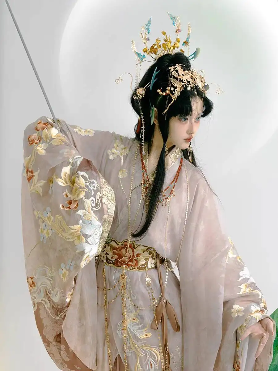 Qinghuanji Hanfu for Women 2024 New Heavy Embroidery Long Life Palace Warring States Robe Improved Women's Clothing with Fleece