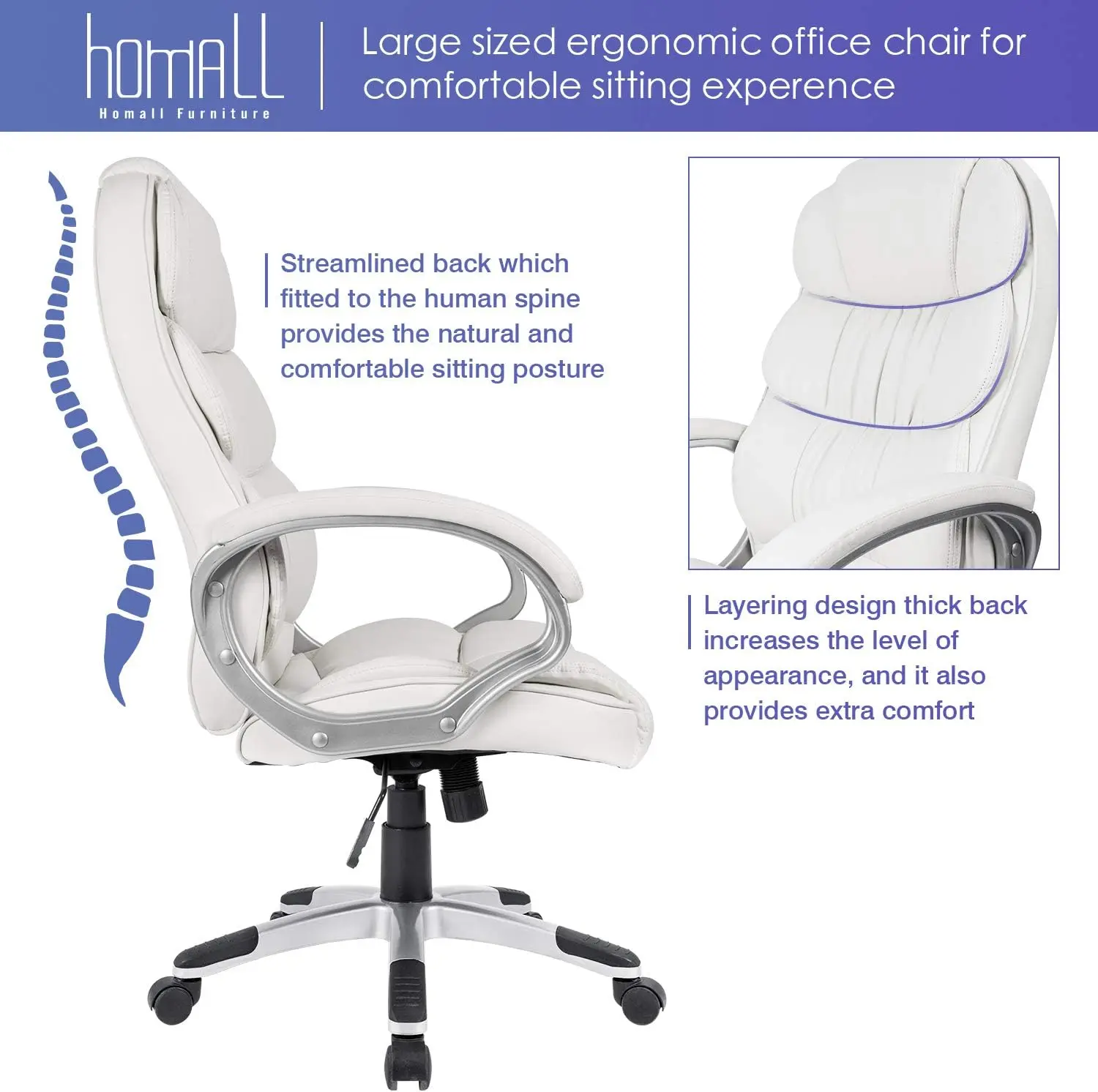 Office Chair High Back Computer Desk Chair, PU Leather Adjustable Height Modern Executive Swivel Task with Padded Armrests