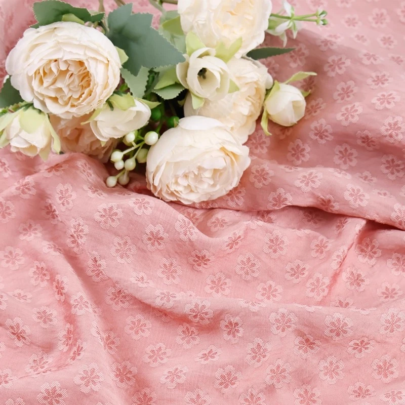 Light Pink Solid Cherry Blossom Jacquard Fabric Home Handmade Floral Ramie Spring Summer Hanfu Fashion Designer Crafts Materials