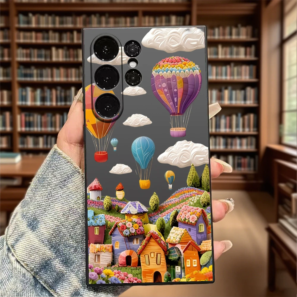 Colorful Hot Air Over Flower Case for Samsung Galaxy S25 S24 Ultra S23 S22 S21 S20 FE Plus Soft TPU Slim Fit Shockproof Cover
