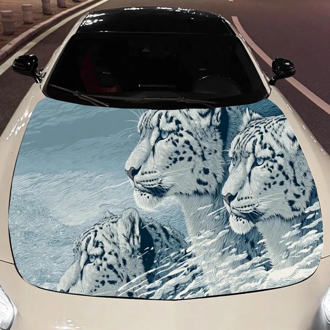 Three panthers in the snow Car Hood Vinyl Stickers Car Surface Protection Decal Car Decoration Cover Vinyl Wraps Waterproof Self