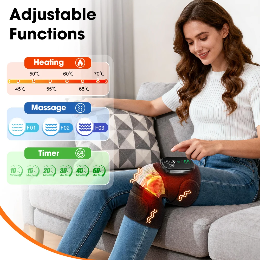 

Six levels of heating 3 in 1 Wireless Heated Knee Massager Eletric Vibration Leg Joint Shoulder Elbow USB Charging Effectively