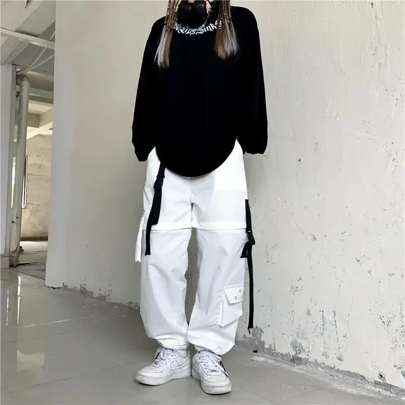 Cargo Pants Women High Waist Cool Personality Loose Streetwear Chic Simple Hip Hop Casual All-match Pockets Teens Korean Style