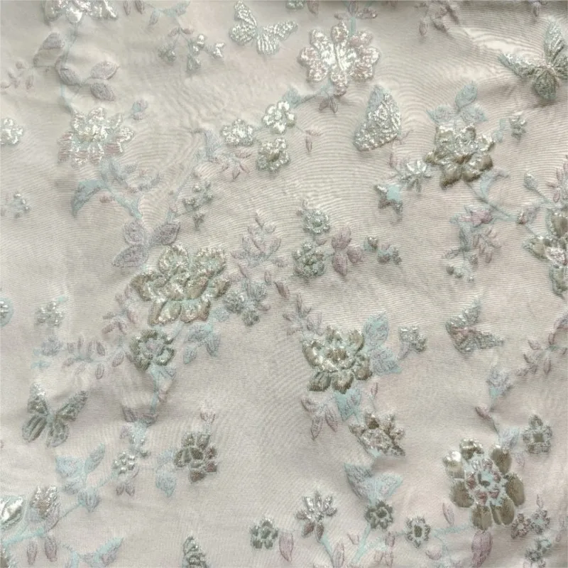 Gold thread embossed flower jacquard fabric woven women's dress 3
