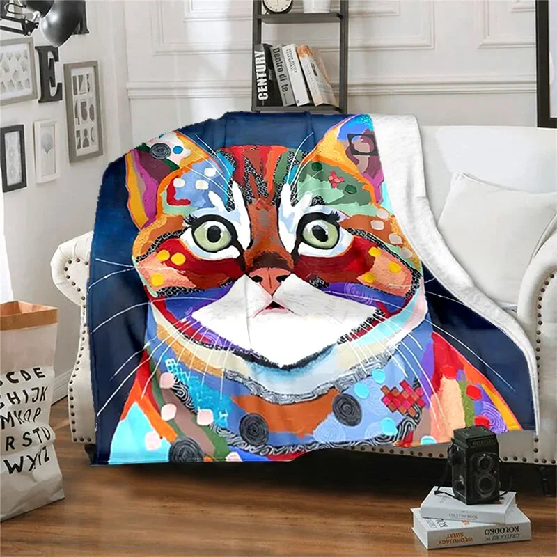 Artistic Color Cute Cat Warm Blanket Soft, Warm, Comfortable Sofa, Living Room, Children's Blanket