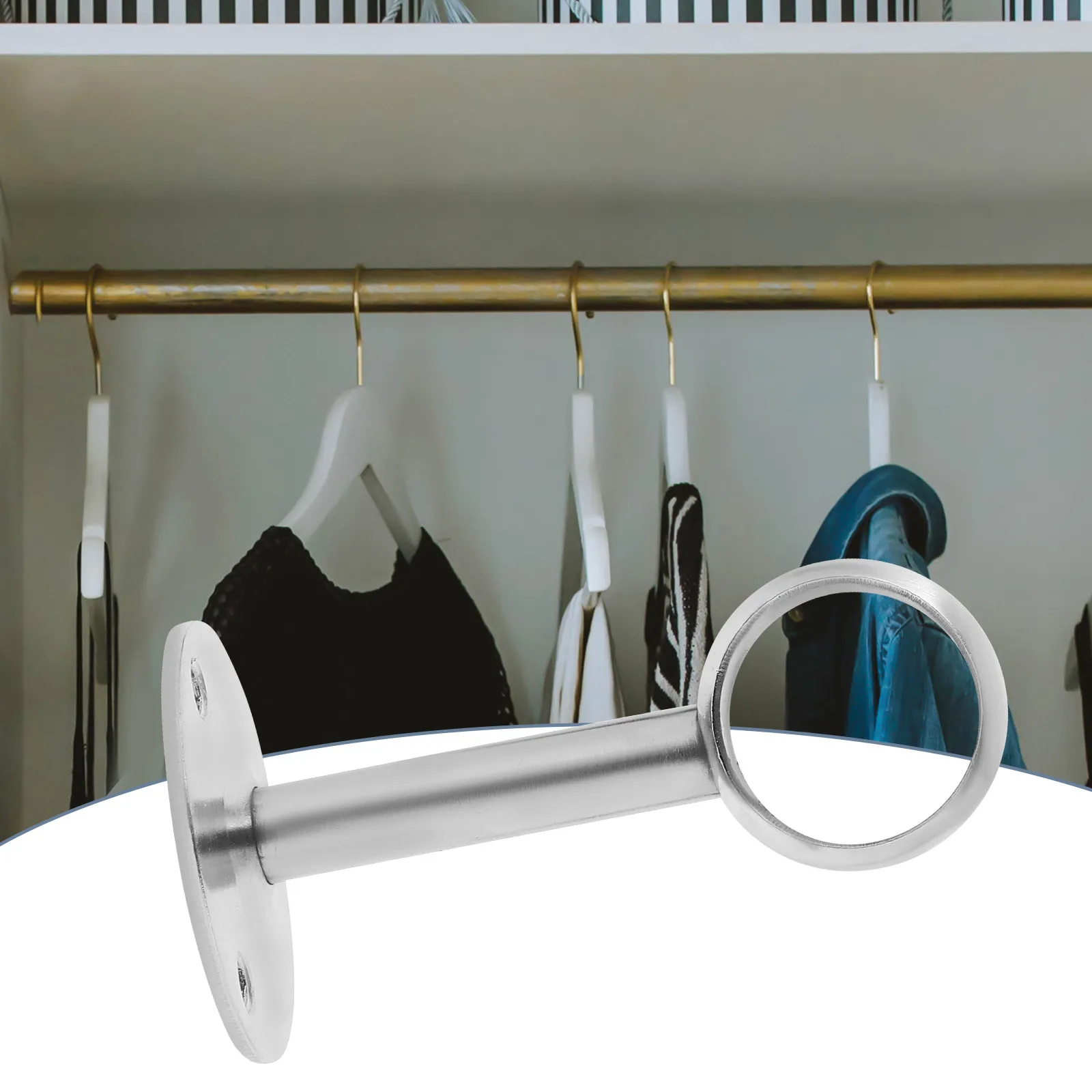 2Pcs Rustproof Stainless Steel Closet Rod Support Heavy Duty Wall Mount Wardrobe Pole Holder Shower Curtain Rod Socket view 5