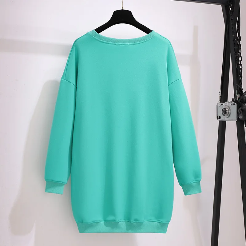 New 2022 Autumn Winter Plus Size Tops For Women Large Size Long Sleeve Blue Cotton Velvet Sweatshirt Coat 3XL 4XL 5XL 6XL 7XL