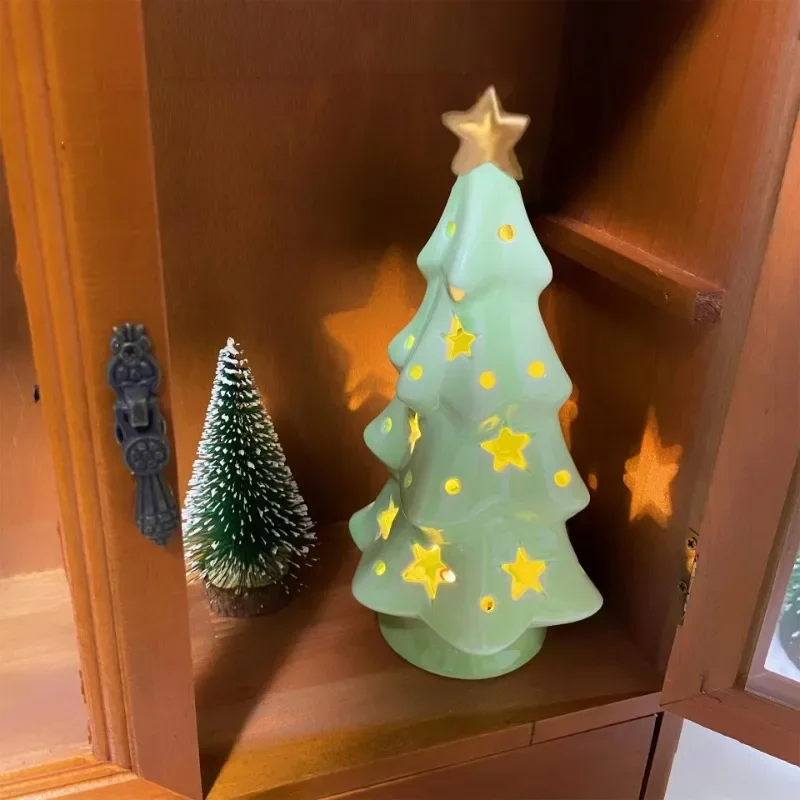 Creative and cute ceramic bow bell star Christmas tree ceramic ornaments, home Christmas decorations, Christmas decoration gifts