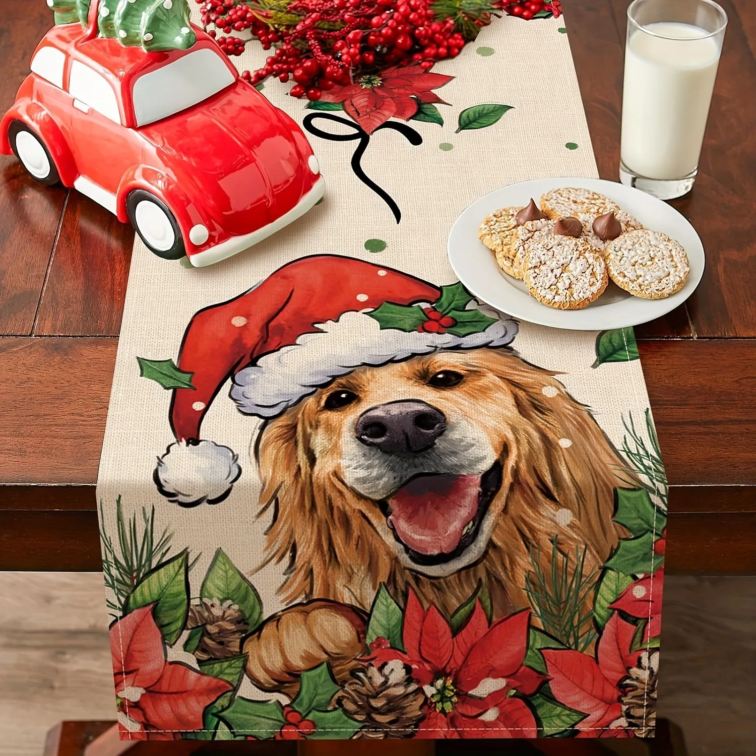 عيد ميلاد سعيد الذهبي المسترد الجدول عداء عيد الميلاد المطبخ الجدول الديكور، عطلة الشتاء مزرعة ديكور المنزل #5