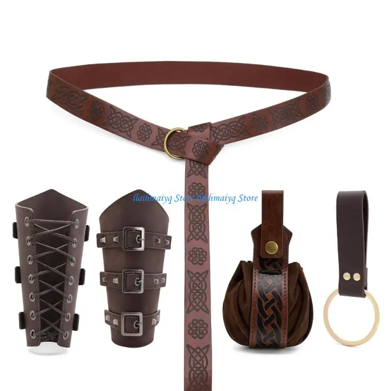 573B Renaissances Costume Vikinges Costume Accessories Set Medieval Pirate Leather Belt Bracers Cosplay Halloween Costumes