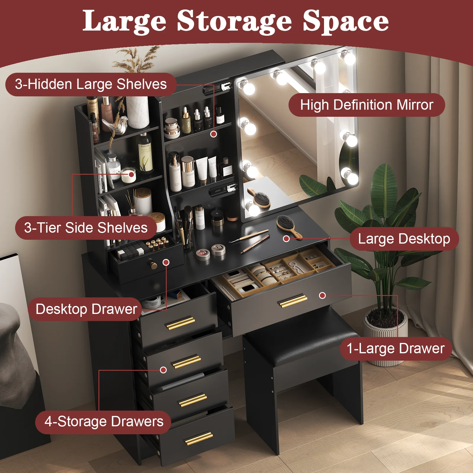 طاولة مكياج LED مع مرآة منزلقة - مراجعة Home Office Guest Room وسعره