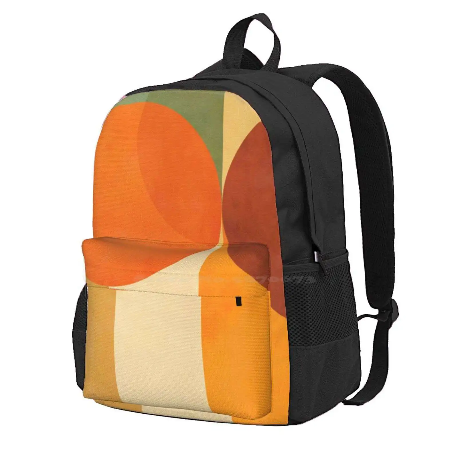 Mid-Century Fall Colours And Shapes 1 Hot Sale Schoolbag Backpack Fashion Bags Abstract Art Geometric Sunshine Circles Vertical