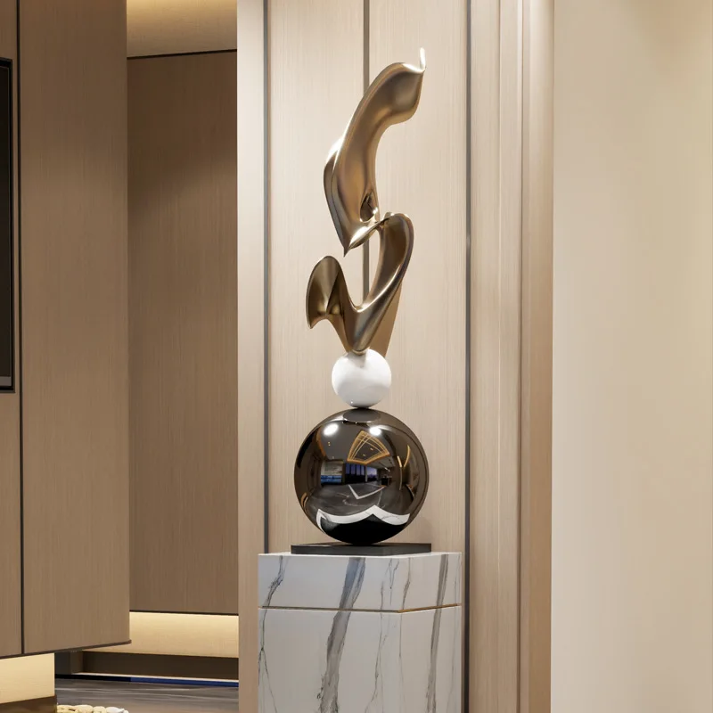 Decoração de sala de estar de clube de hotel, fibra de vidro geométrica moderna, escultura de arte decorativa, estilo de design, ornamentos de chão