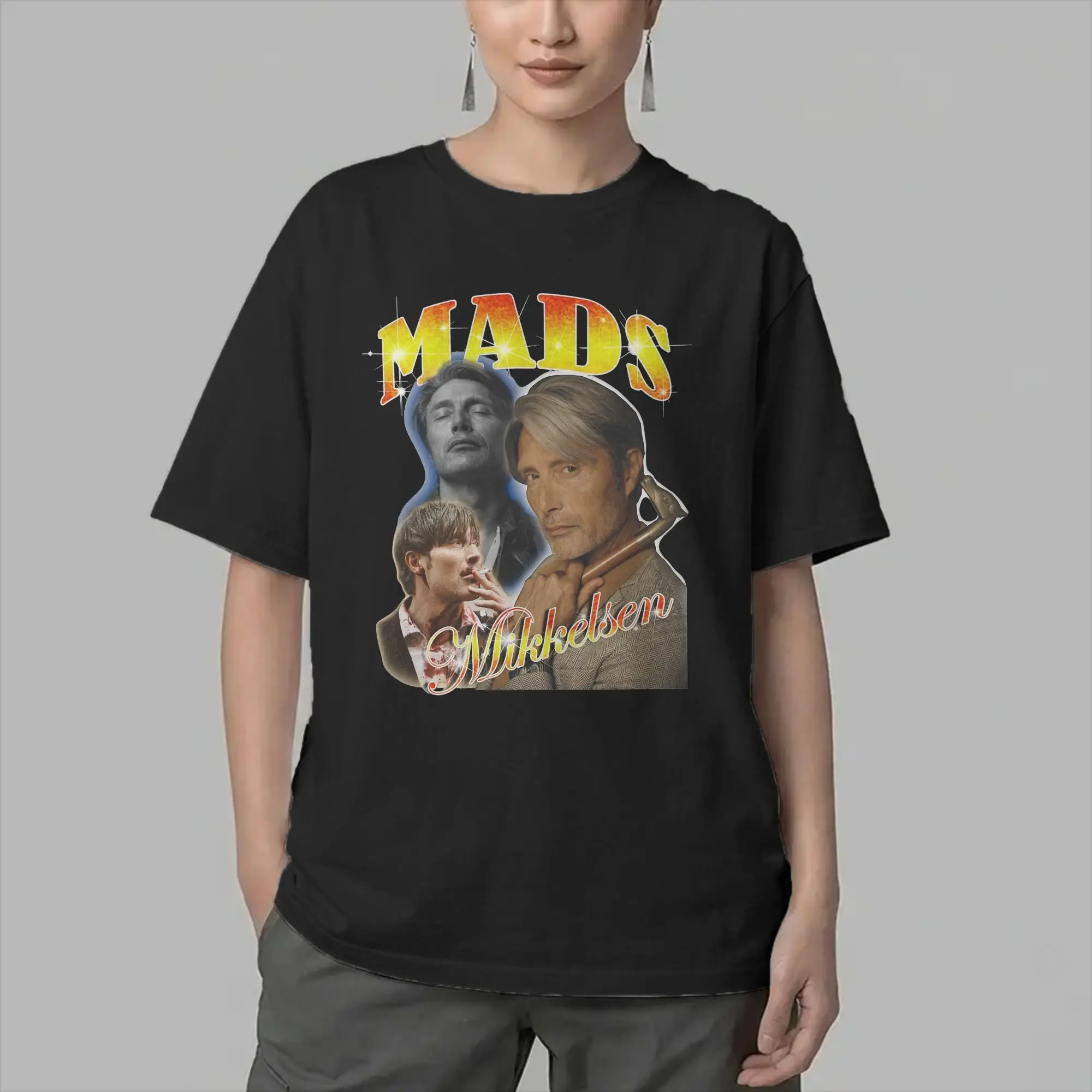 Men Mads Mikkelsen Actor T Shirt  100% Cotton Tops Vintage Short Sleeve Crew Neck Tees Summer T-Shirt