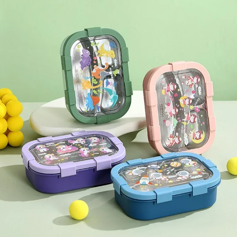 Cartoon Lunch Box 304 Stainless Steel Bento Box Portable Office School Picnic Microwaveable Food Container with Fork and Spoon