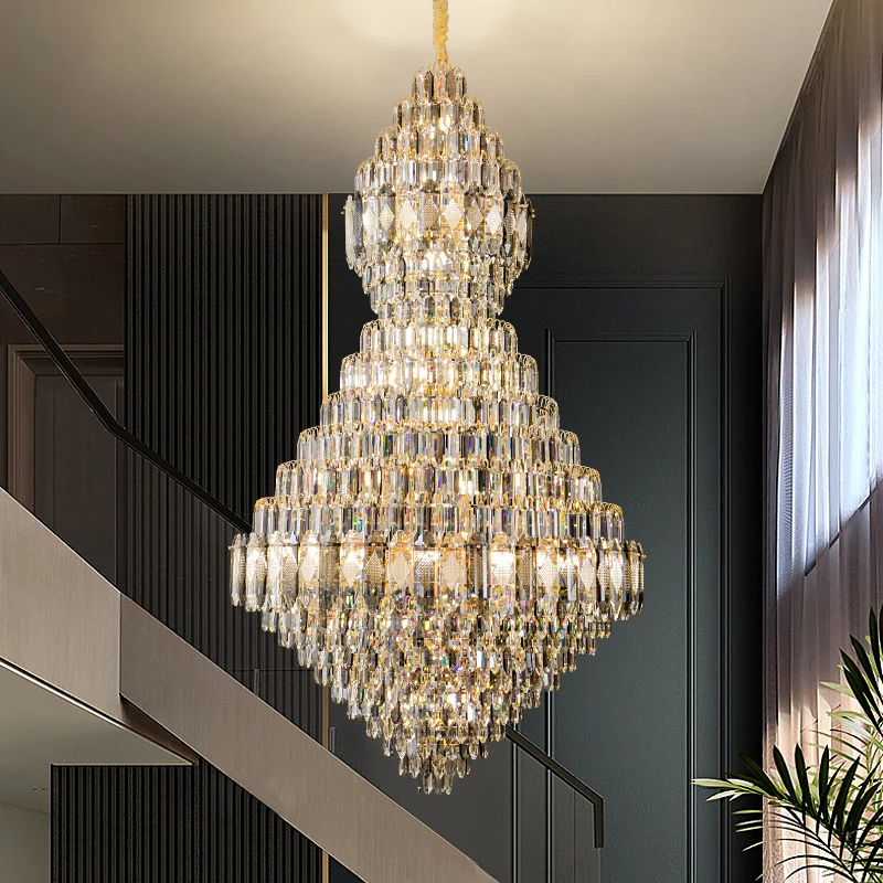 Building Living Room Big Chandelier Villa Crystal Lamp Staircase Light Luxury Exhibition Hall Lighting Lustre Crystal Led Light
