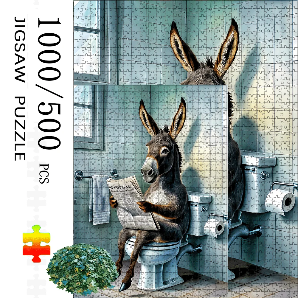1000/500pcs Donkey & Toilet Jigsaw Puzzle for Adults & Families - Large Jigsaw Challenge with 500/1000pcs, Matching Puzzle Pie