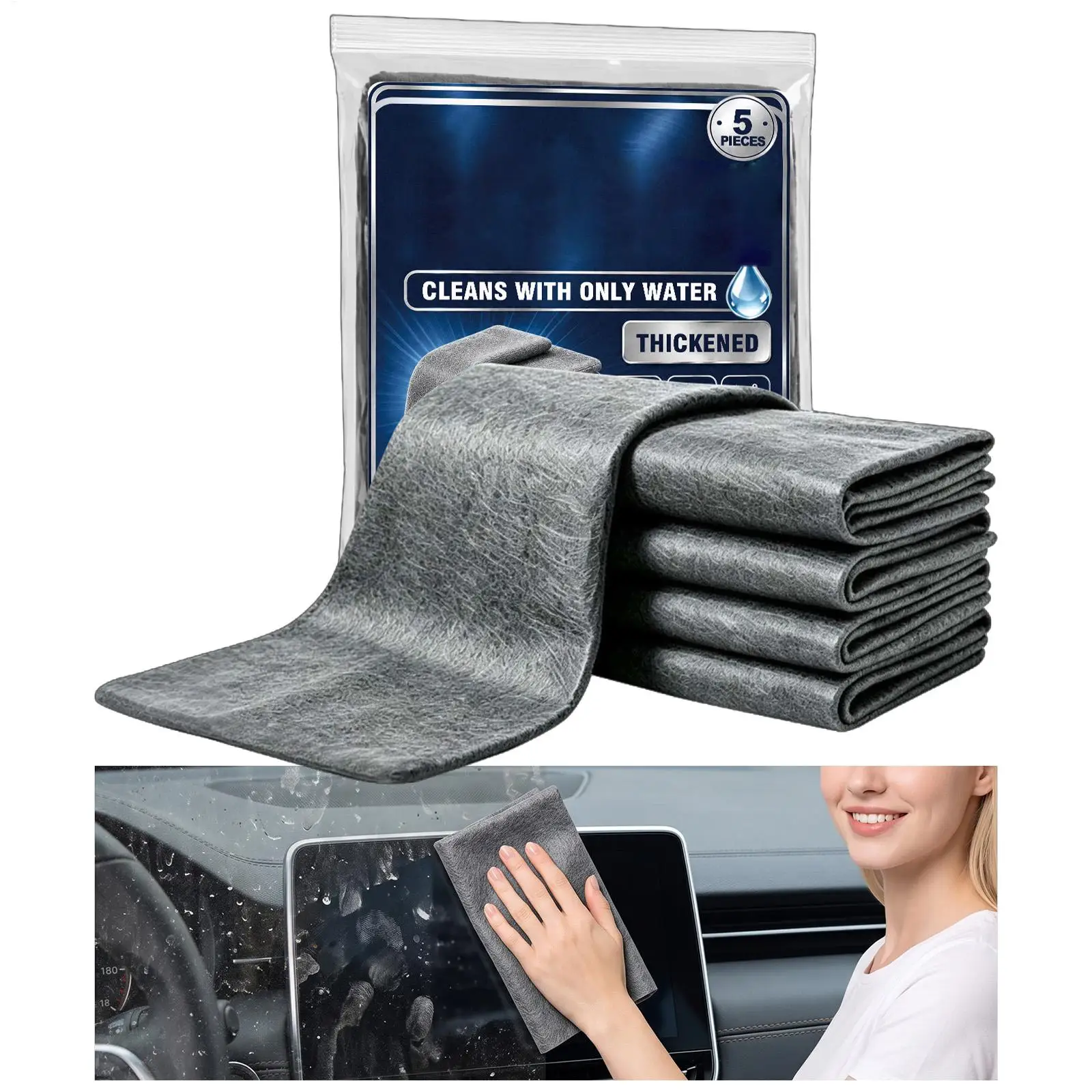 5PCS Microfiber Towels for Cleaning, Lint-Free Streak-Free Absorbent Cloths, All-Purpose Car Wipes for Home Kitchen Window