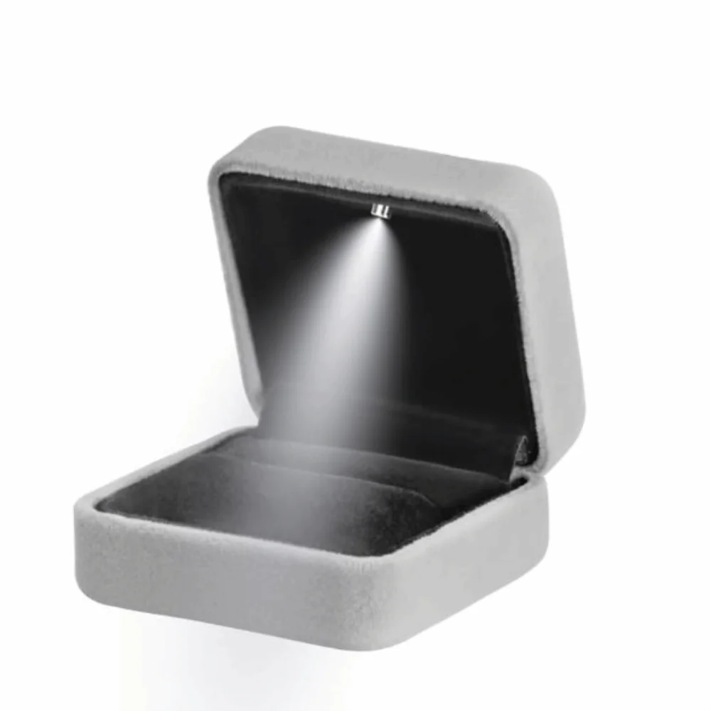 

Velvet LED Ring Jewelry Box Solid Color Portable Ring Holder Case Square Shape Durable Jewelry Organizer Box Birthday Gift