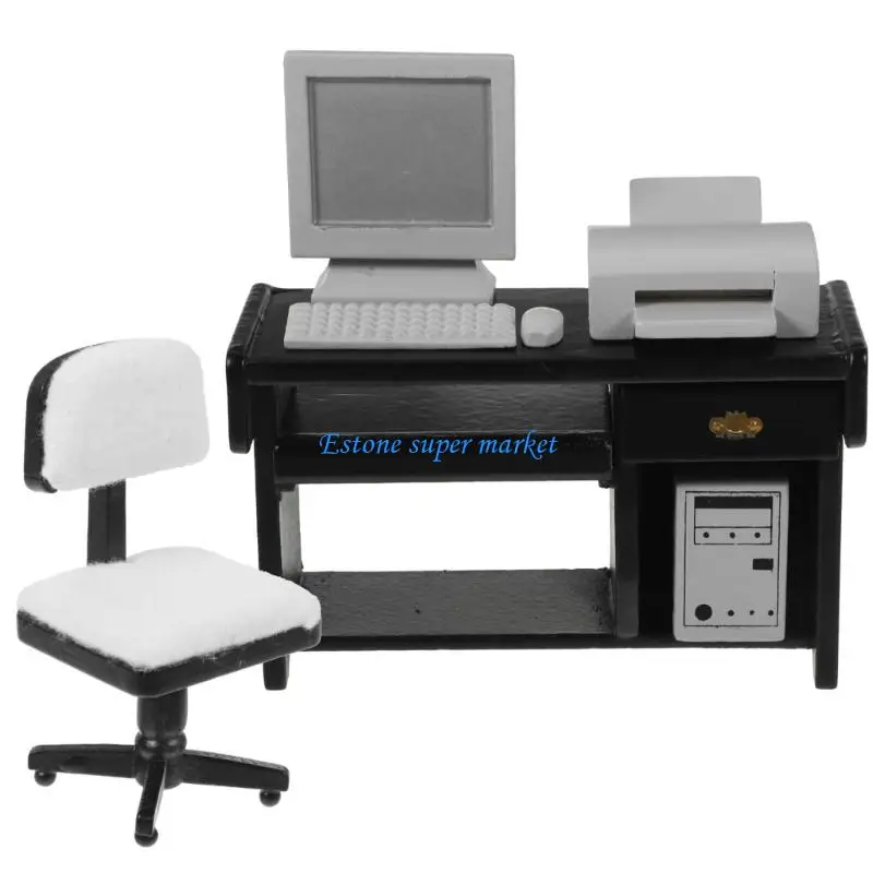 

090B Realistic Miniature Working Scene Model Furniture with Office Desk Chair Printer