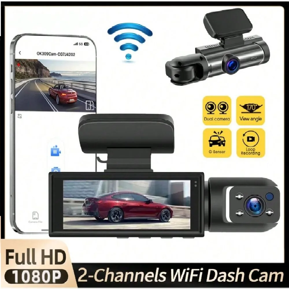 

1080P Dual Dash Cam with WIFI for Cars Front And Inside Car Black Box Car Video Recorder