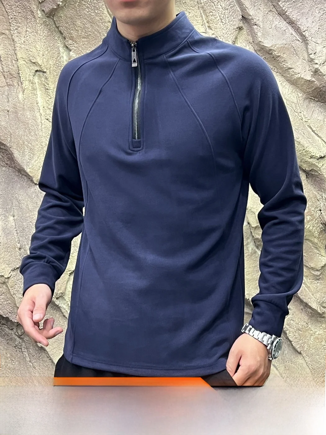  Double-sided Woolen Half-zip Neck Base Shirt for Men Fashionable Autumn Winter Long Sleeve Casual Style Skin-friendl...