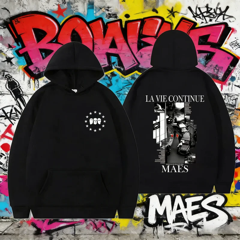 

2025 Осенне-зимний рэпер Maes La Vie Продолжить альбом Графический Мужчины Женщины Хип-хоп Мода Поп-музыка 100% чистый хлопок Толстовка с принтом