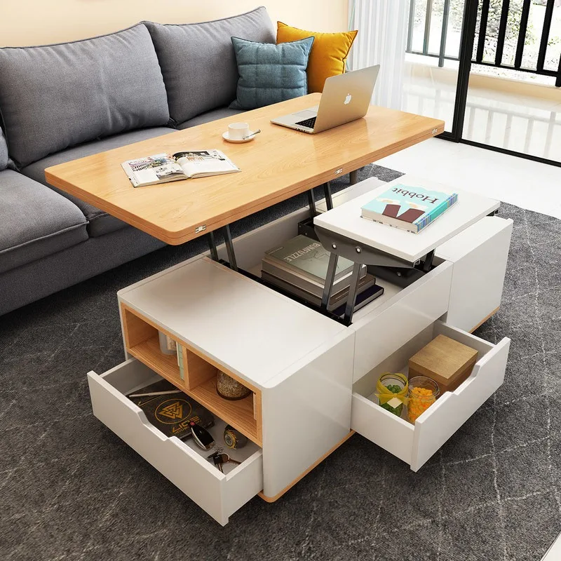 Anjufang movable lifting coffee table becomes dining table dual-purpose integrated two-in-one small apartment multi-functional s