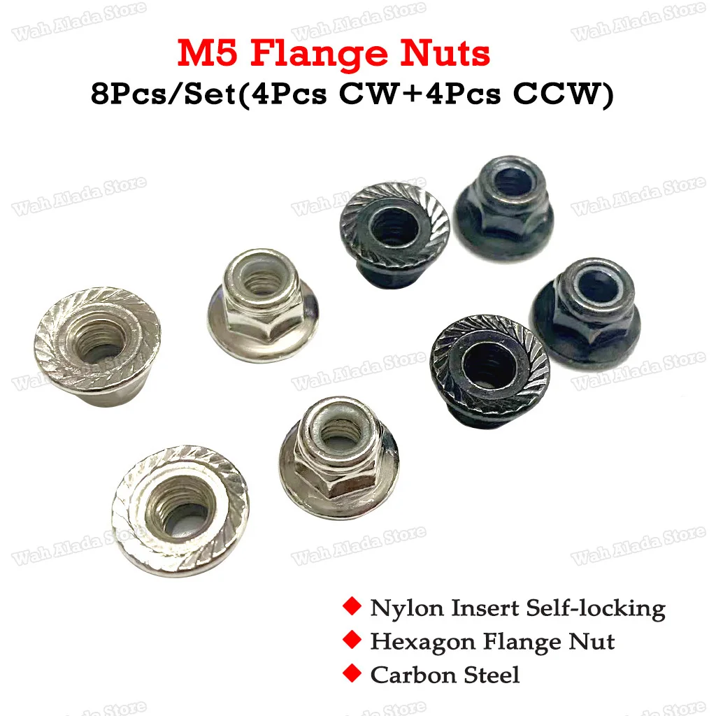 8 Stück/Beutel M5 Metall-Flanschmutter mit Nylon-Dichtung, selbstsichernde Sechskantmutter für RC Multirotor CW CCW Motor, Anti-Lose Anti-Rutsch-Mutter – Detail 1
