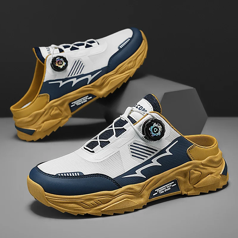 Men's breathable rotating shoelaces casual shoes summer soft-sole non-slip outdoor hiking walking shoes fashion Joker flat shoes