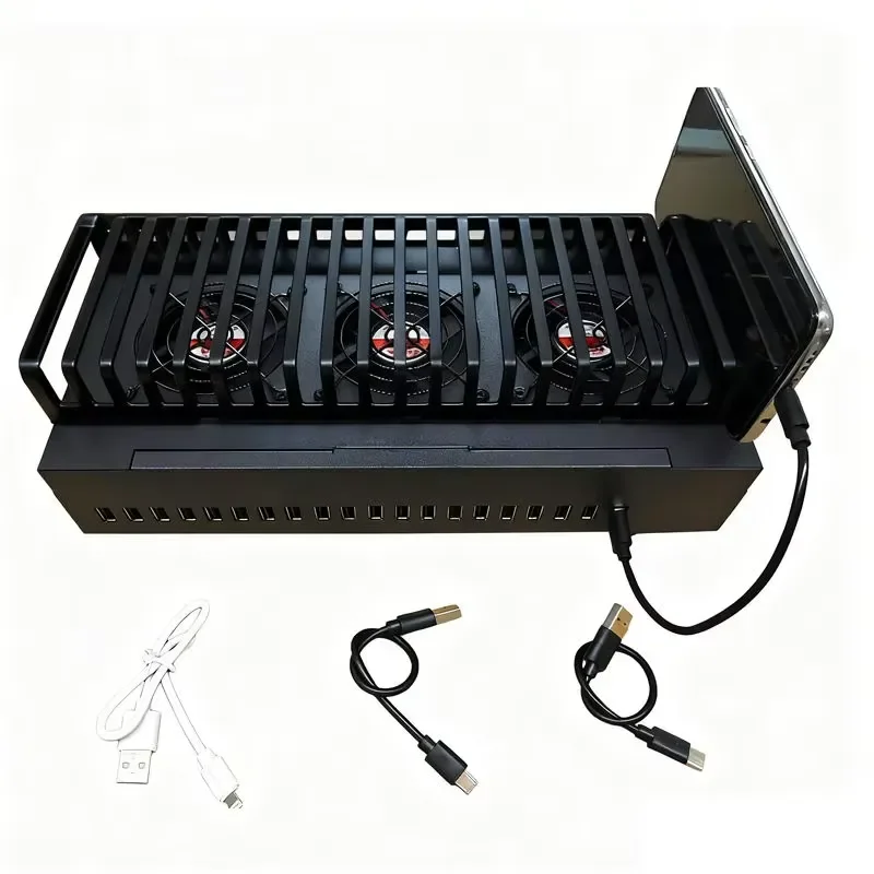 20-Port Charger Hub Chassis USB Fast Charging Supports All Phones Batch Synchronization Unified Management Control Box Black